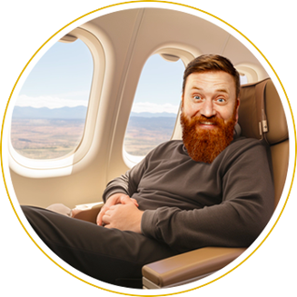 Smiling man on an airplane